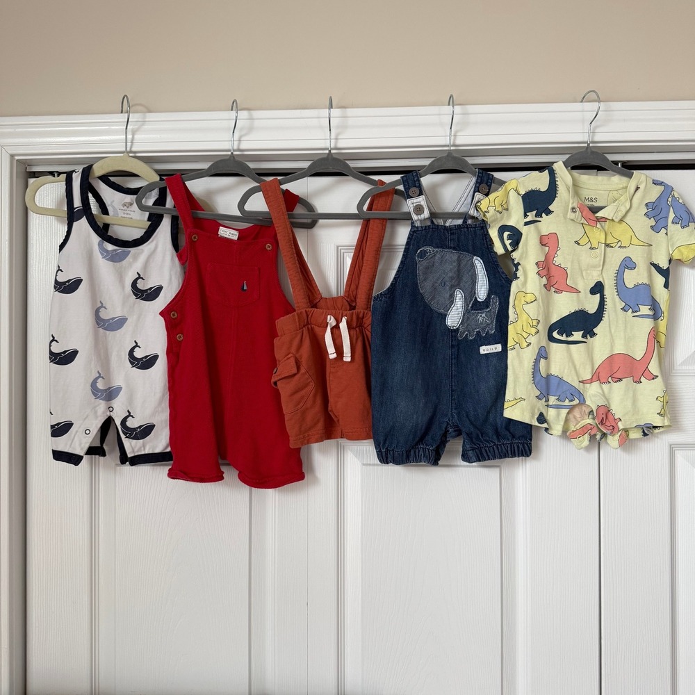 Baby Boy Romper Bundle 3-9M Next M&S Nutmeg Monica + Andy Whale Dinosaur 5pc